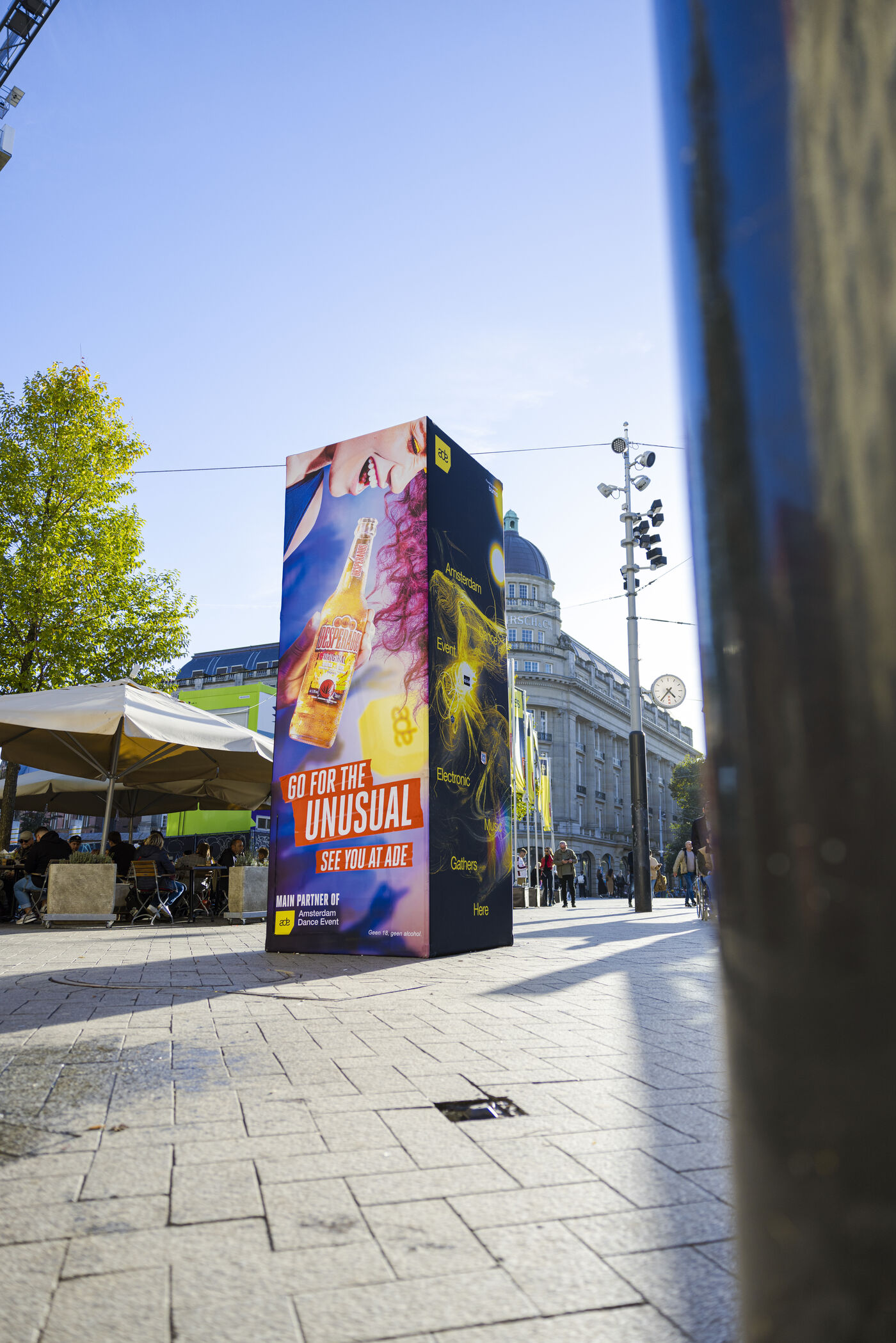 Desperados advertising column on an Amsterdam square