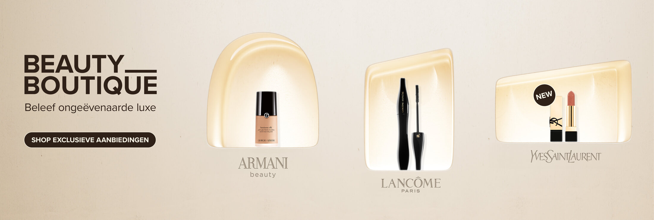 Make-up banner with Armani Luminous Silk, Lancôme Hypnôse mascara and YSL lipstick