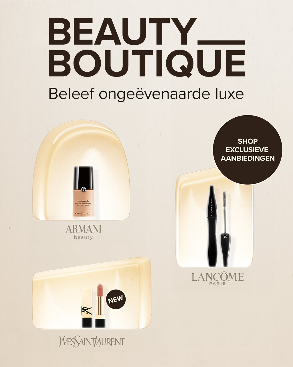 Portrait tile with Armani, Lancôme and YSL make-up products