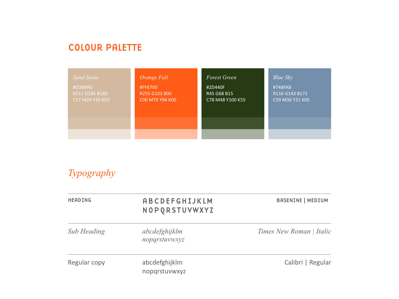 Colour palette and typography